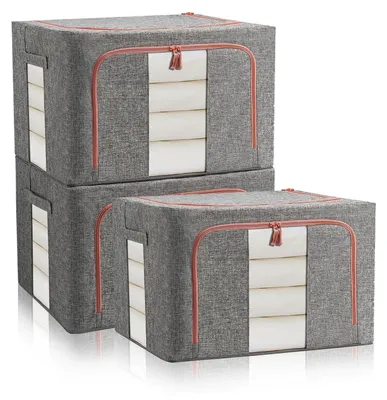 Produktbild von Omgoods – 3 faltbare Aufbewahrungsboxen für Kleidung – Organizer mit Metallrahmen, Grau (66 Liter)