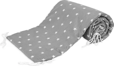 Produktbild von Bettumrandung Nestchen Babybett umrandungen 420x30 cm - babybettumrandung Bettnestchen für Kinderbett Grau mit weißen Sternen