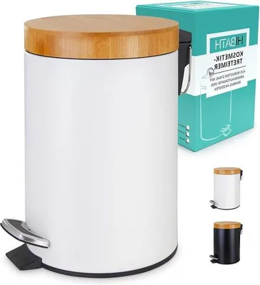 Produktbild von Küchenabfallbehälter 3L Edelstahl weiß mit Bambudeckel und Softclose