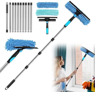 Image de Kit de raclettes extensibles Azomor avec microfibre pour un nettoyage sans effort