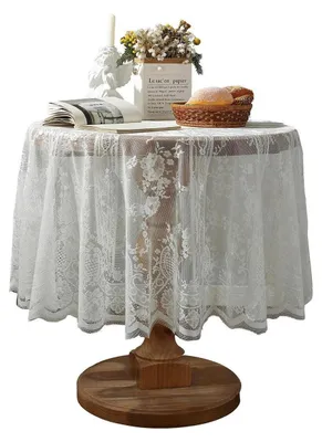 Produktbild von Runde Spitze Tischdecke 190 cm Weiß Bestickt Floral für Hochzeit Party Deko