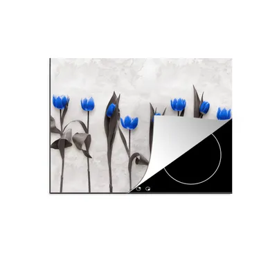 Produktbild von KitchenYeah© Herdabdeckplatte Blumen - Tulpen - Blau , 77x59cm, Küche Deko, Glaskeramikkochfeld Herdabdeckung, Abdeckplatte fùr Kochfeld