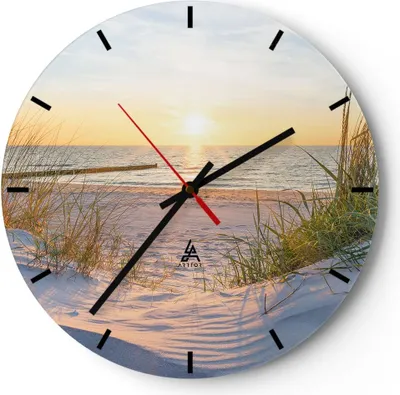Produktbild von Wanduhr - Rund - Glasuhr - Düne Strand Meer - 30x30cm - Schleichendes Uhrwerk - Lautlos - zum Aufhängen bereit - Dekoration Modern - Wanddekoration aus Glas - C3AR30x30-3989