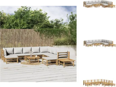 Produktbild von vidaXL 12-tlg. Garten-Lounge-Set mit Hellgrauen Kissen Bambus -  Gartenmöbel-Sets