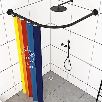 Produktbild von PolkaHome® L-förmige Duschstange, verstellbar, Edelstahl, schwarz, bohrfrei, 90-130 cm x 90-130 cm