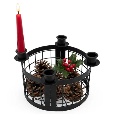 Produktbild von 2.03 Metall Adventskranz mit Gitter Korb in schwarz - für 4 Stabkerzen - Größe: 23 cm (klein)