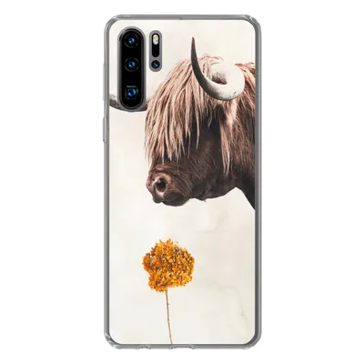 Produktbild von MuchoWow® Handyhülle Schutzhülle Hülle für Huawei P30 Pro Schottischer Highlander - Vintage - Blume Silikon Softcase Handy Hülle - Schutzdeckel