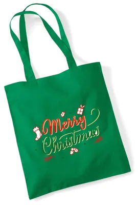 Produktbild von Huuraa Jutebeutel Merry Christmas Grün Rot 10 Liter Kelly Green Baumwolle Tasche Geschenkidee