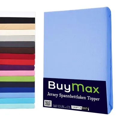 Produktbild von Jersey Topper Spannbettlaken Spannbetttuch 100% Baumwolle  Bettlaken, 160x200 cm, Hellblau