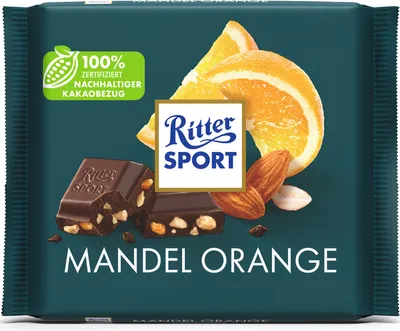 Produktbild von Ritter Sport Mandel Orange fruchtig nussige Halbbitterschokolade 100g