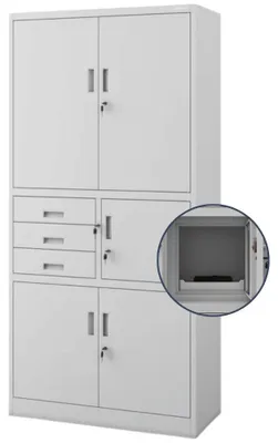 Produktbild von Aktenschrank abschließbar FILIP mit Tresor & Schubladen| Büroschrank aus Stahl Metallschrank Werkstatt Mehrzweckschrank Werkzeugschrank 185x90x40cm Grau