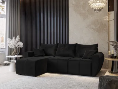 Zdjęcie produktu dla Masseno Narożnik MADISON z funkcją spania i pojemnikiem na pościel Kształt L, Rozkładana sofa, Rogówka - Czarny, KRONOS 07