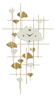 Produktbild von Wanduhr Tow aus goldenem Eisen mit Ginkgo-Blättern