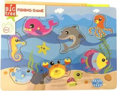 Produktbild von Big Tree Unterwasser Angelspiel (Holzpuzzle): Kannst du mit der Magnet-Angel die Fische aus dem Wasser ziehen?