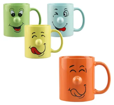 Produktbild von 4-tlg. Set Lustige Tassen mit Gesicht - Kaffeetassen witzig - Kaffeebecher lustig - Kaffebecher mit Gesicht - Tassen für Kinder - Wizige Tassen mit Gesicht - Becher