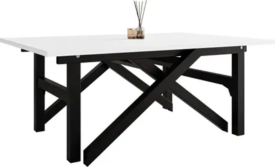 Produktbild von MIRJAN24 Couchtisch und Esstisch Xena Bis, 2-in-1, Rahmen aus Stahl (Farbe: Schwarz / Arktisches Weiß)