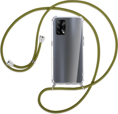 Produktbild von Handykette Backcover-Schutzhülle mit Band (Metall silberfarben) für Oppo A74 4G, Oppo F19 4G - khaki