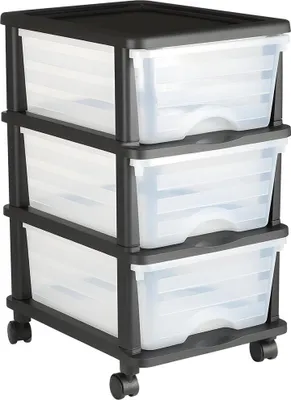 Image de Chariot de rangement en plastique à 3 tiroirs Organisateur de rangement roulant avec roulettes