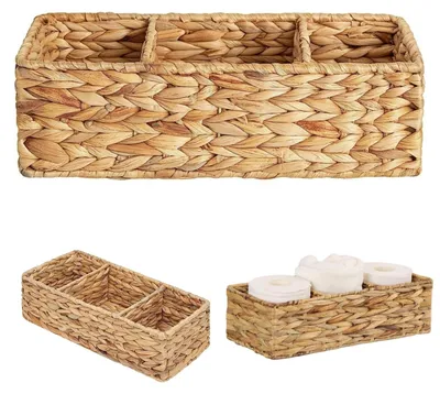Image de Panier de rangement tressé avec 3 compartiments - Couleur naturelle