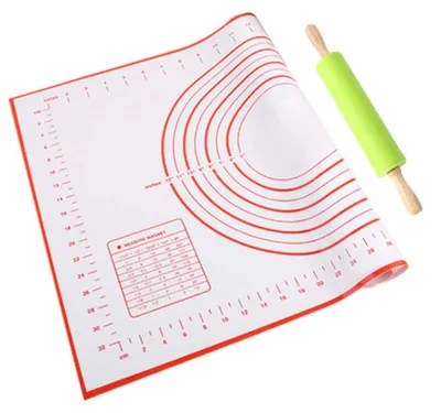 Silikon-Backmatte 60×50 cm mit Teigroller-Set, antihaft, rutschfest