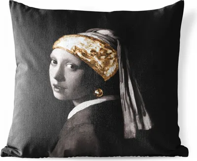 Produktbild von MuchoWow® Outdoor Kissen - Das Mädchen mit dem Perlenohrring - Vermeer - Gold - 50x50 cm - Wetterfest - Lounge Kissen - Komfortabel - Kissen mit Bild