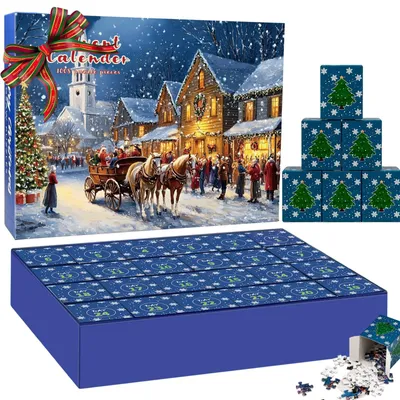 Zdjęcie produktu dla Puzzle Kalendarz Adwentowy 2026 1008 Elementów Puzzle Odliczanie do Świąt 24 Pudełka Puzzle na Odliczanie do Świąt dla Dorosłych Scena Świąteczna 2