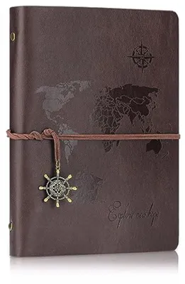 Zdjęcie produktu dla Skórzany dziennik podróży A5, biały, z białą mapą świata, strony, pamiętnik, dziennik w stylu vintage, dziennik podróży, zeszyt do pisania