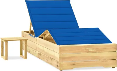 Obrázok produktu pre Záhradné ležadlo so stolom a podložkou, impregnovaná borovica