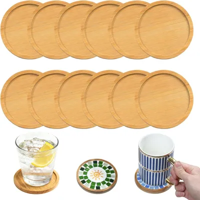 Produktbild von Holzuntersetzer – Set mit 12 – Runde Holzuntersetzer – Bambus – Untersetzer – Mosaikuntersetzer – Bastelset
