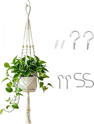 Imagen del producto de Macetero colgante de macramé, hecho de algodón, de 89 cm, para interior y balcón