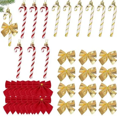 Produktbild von 36 Stück Zuckerstangen-Anhänger - Weihnachtsbaumschmuck - Glitzernde Zuckerstangen mit Schleifen - Christbaumschmuck - Hängedeko