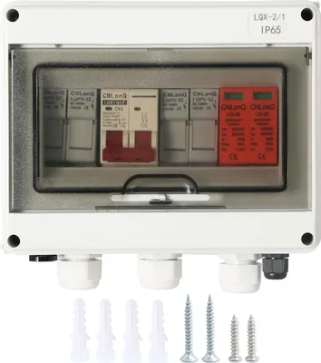 Produktbild von 500V 63A Solar PV Combiner Box – 2-in-1-out IP65 wetterfester Anschlusskasten mit Blitzschutz für Photovoltaikanlagen