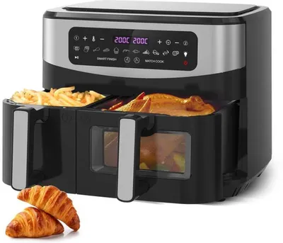 Image de Friteuse à air double – Capacité de 10 litres – 2600 W – Friteuse à air XXL avec fenêtre de visualisation et 12 fonctions