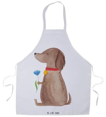 Produktbild von Mr. & Mrs. Panda Kochschürze Hund Blume - Weiß - Geschenk, Hunde, Vorbinder, Schürze, Küchenzubehör, Sprüche, Küchenschürze, Süß, Grillschürze, Halsband