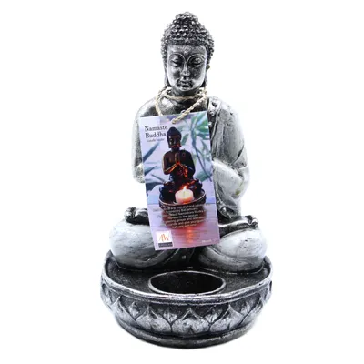Produktbild von Antiker Kerzenhalter "Buddha", silbern, mittel, 17cm