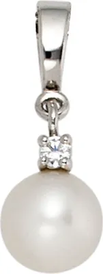 Produktbild von Anhänger mit Süßwasser Perle weiß & Diamant Brillant 585 Gold Weißgold