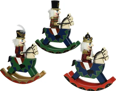 Produktbild von Nussknacker Figur auf Schaukelpferd Holz 20cm bunt 1 Stück sortiert