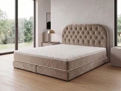 Produktbild von Polsterbett  LEON 4 mit Kopfteil, modernes gepolstertes Bett in 140 x 200 cm Farbe: Creme
