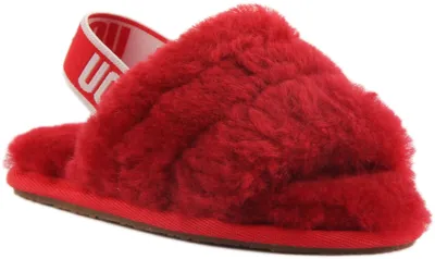 Zdjęcie produktu dla Ugg Fluff Yeah, kapcie dla najmłodszych, z futerkiem, model "slide" z elastycznym paskiem z tyłu, w kolorze czerwonym (rozmiar 23.5, czerwony)