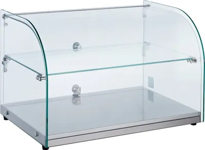 Produktbild von CHEFGASTRO Ungekühlte Ausstellvitrine NEPOR gewölbt | 2 Ebenen | 45 Liter, HxBxT 37x55,4x37,6cm | Edelstahl