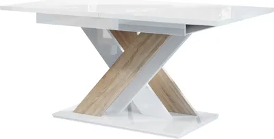 Produktbild von MIRJAN24 Esstisch Bronx, Stilvoll Ausziehbar Esszimmertisch, Design Tisch, Esszimmer (Farbe: Weiß Hochglanz / Sonoma Eiche)
