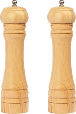 Obrázek produktu pro Ruční mlýnek na pepř, sada 2 kusů. Obsahuje mlýnek na sůl a mlýnek na pepř s keramickým mlýnkem. Nastavitelná hrubost mletí. Dřevěné provedení. Výška 22 cm