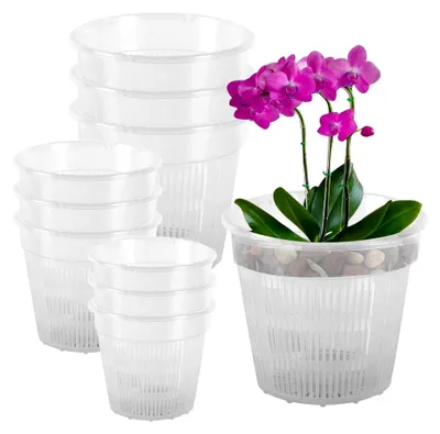 Produktbild von 9 Stück transparente Orchideentöpfe, 11/14/16 cm Kunststoff-Blumentöpfe mit Ablaufloch, Pflanztöpfe Set für Orchideen, Zimmerpflanzen, Topfpflanzen, Pflanzkübel und Balkone