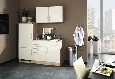 Produktbild von Held Möbel Singleküche mit Geräten Toronto 160 cm creme hochglanz zerlegt 909.6509
