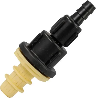 A close-up studio shot of a plastic valve fitting.