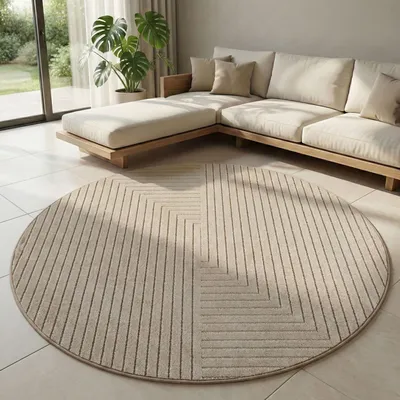 Produktbild von Carpetsale24 Outdoor Teppich, Modern Boho Design, 3D Effekt, Robust und UV-Beständig, ideal für Terrasse Wohnzimmer & Küche, Grösse: 80 cm Rund
