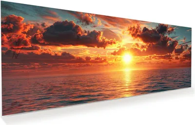 Produktbild von Glasbild 150x60cm in XXL für Wohnzimmer, Schlafzimmer Motiv Sonnenuntergang Meer