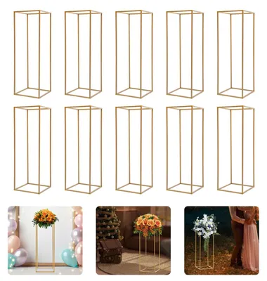 Immagine prodotto di Set di supporti per fiori - Supporti a colonna per decorazioni da tavola - 10 pezzi - 27×27×80 cm - Capacità di carico max. per supporto 10 kg - Acciaio + plastica - Per matrimoni/feste/casa - Oro