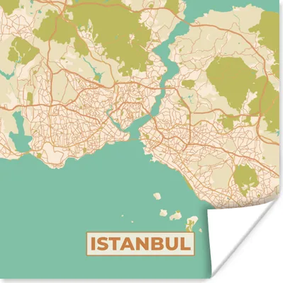 Produktbild von MuchoWow® Poster Karte - Istanbul - Stadtplan - Vintage 75x75 cm - Wand Dekoration