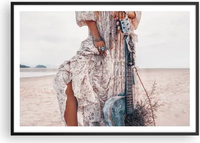 Produktbild von Gerahmtes Poster - Schwarzer Rahmen - Frau Kleid Gitarre - 100x70 cm - Wand Bild - Wanddeko - Wandbilder - Kunstposter - Wandposter - Bilderrahmen - Bilder - Kunstdruck - P2BAA100x70-4685